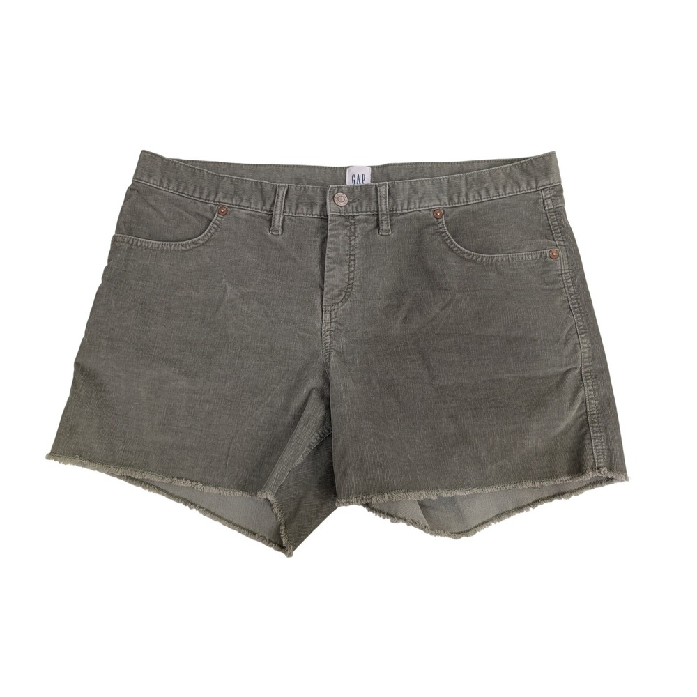 Gap Womens Olive Green Corduroy Cut Off Shorts Size 16 Raw Hem Mid Rise Stretch